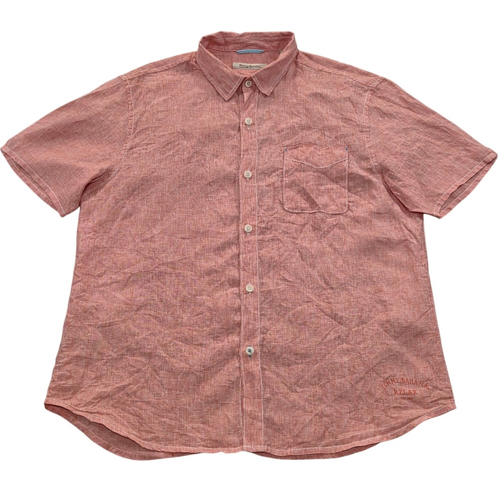 Tommy Bahama Relax Coral Linen Short Sleeve Button‎ Up Shirt Mens XL